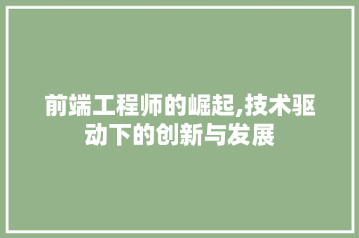 前端工程师的崛起,技术驱动下的创新与发展 前端工程师的崛起,技术驱动下的创新与发展 必应SEO