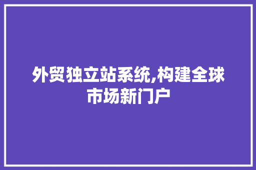 外贸独立站系统,构建全球市场新门户 外贸独立站系统,构建全球市场新门户 神马SEO