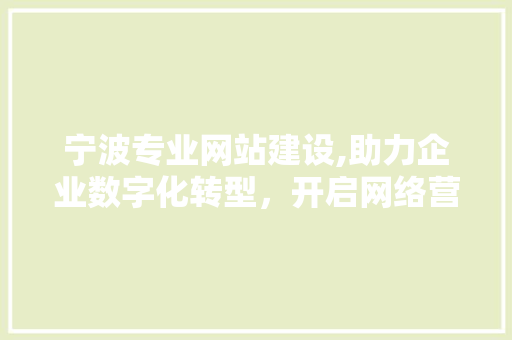 宁波专业网站建设,助力企业数字化转型，开启网络营销新篇章 宁波专业网站建设,助力企业数字化转型，开启网络营销新篇章 GoogleSEO