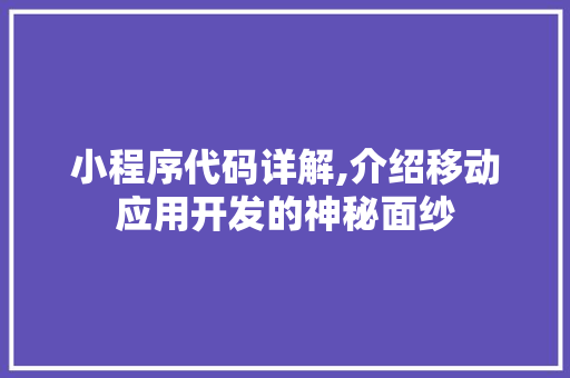 小程序代码详解,介绍移动应用开发的神秘面纱