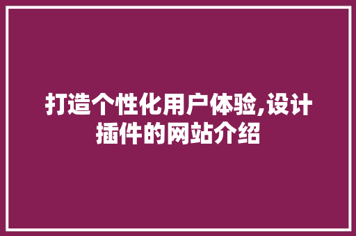 打造个性化用户体验,设计插件的网站介绍