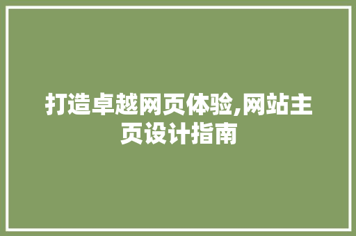 打造卓越网页体验,网站主页设计指南 打造卓越网页体验,网站主页设计指南 百度SEO