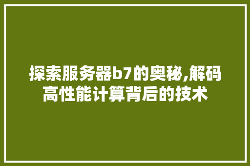 探索服务器b7的奥秘,解码高性能计算背后的技术 探索服务器b7的奥秘,解码高性能计算背后的技术 搜狗SEO
