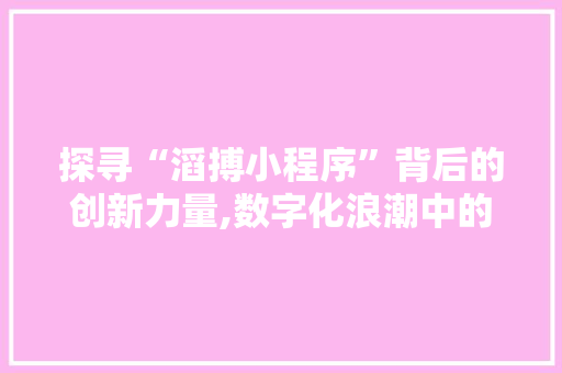 探寻“滔搏小程序”背后的创新力量,数字化浪潮中的企业转型之路