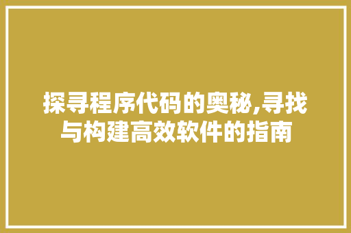 探寻程序代码的奥秘,寻找与构建高效软件的指南 探寻程序代码的奥秘,寻找与构建高效软件的指南 百度SEO