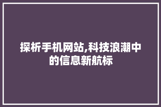 探析手机网站,科技浪潮中的信息新航标 探析手机网站,科技浪潮中的信息新航标 GoogleSEO