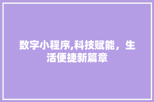 数字小程序,科技赋能，生活便捷新篇章 数字小程序,科技赋能，生活便捷新篇章 神马SEO