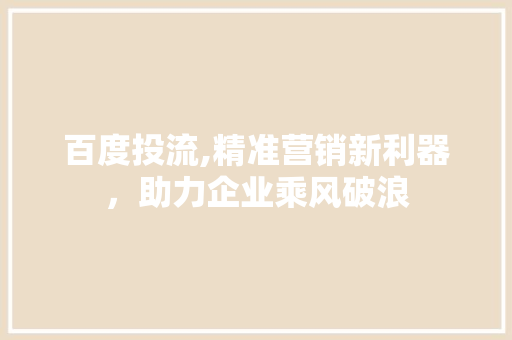 百度投流,精准营销新利器，助力企业乘风破浪 百度投流,精准营销新利器，助力企业乘风破浪 百度SEO