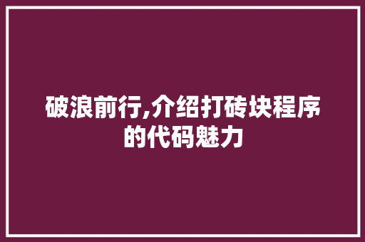 破浪前行,介绍打砖块程序的代码魅力 破浪前行,介绍打砖块程序的代码魅力 搜狗SEO