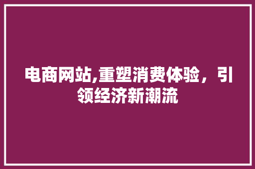 电商网站,重塑消费体验，引领经济新潮流 电商网站,重塑消费体验，引领经济新潮流 神马SEO