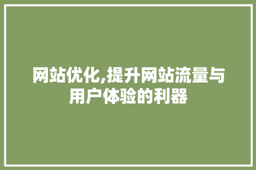 网站优化,提升网站流量与用户体验的利器 网站优化,提升网站流量与用户体验的利器 必应SEO