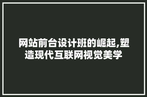 网站前台设计班的崛起,塑造现代互联网视觉美学 网站前台设计班的崛起,塑造现代互联网视觉美学 神马SEO