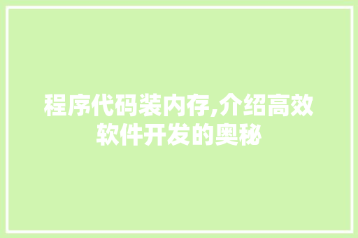 程序代码装内存,介绍高效软件开发的奥秘 程序代码装内存,介绍高效软件开发的奥秘 神马SEO