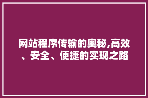 网站程序传输的奥秘,高效、安全、便捷的实现之路 网站程序传输的奥秘,高效、安全、便捷的实现之路 神马SEO