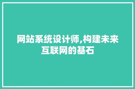 网站系统设计师,构建未来互联网的基石 网站系统设计师,构建未来互联网的基石 神马SEO