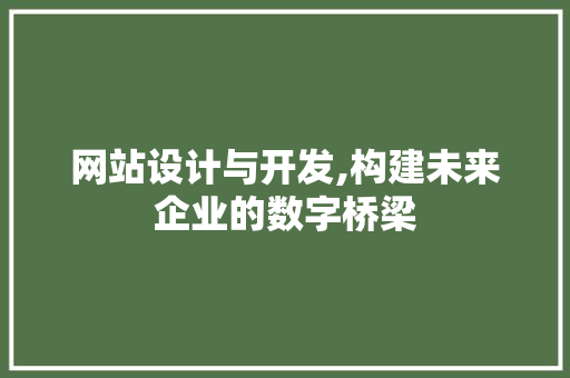 网站设计与开发,构建未来企业的数字桥梁 网站设计与开发,构建未来企业的数字桥梁 神马SEO