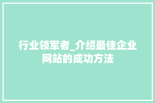 行业领军者_介绍最佳企业网站的成功方法 行业领军者_介绍最佳企业网站的成功方法 GoogleSEO