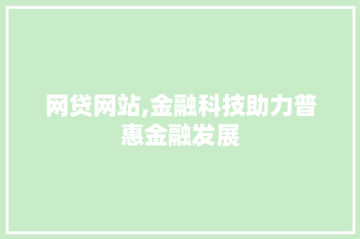 网贷网站,金融科技助力普惠金融发展