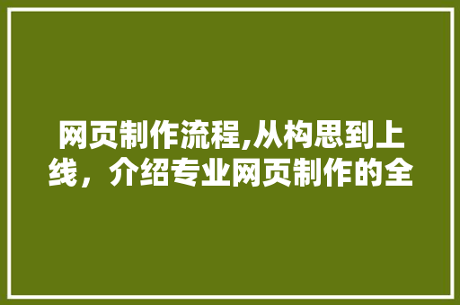 网页制作流程,从构思到上线，介绍专业网页制作的全过程 网页制作流程,从构思到上线，介绍专业网页制作的全过程 GoogleSEO