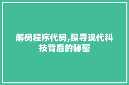 解码程序代码,探寻现代科技背后的秘密 解码程序代码,探寻现代科技背后的秘密 搜狗SEO
