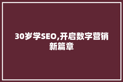 30岁学SEO,开启数字营销新篇章 30岁学SEO,开启数字营销新篇章 百度SEO