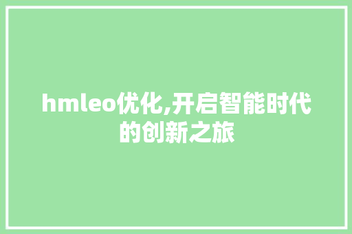 hmleo优化,开启智能时代的创新之旅