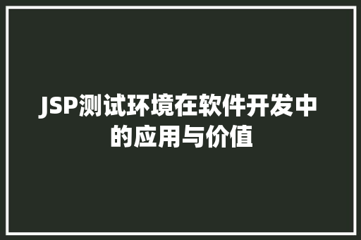 JSP测试环境在软件开发中的应用与价值