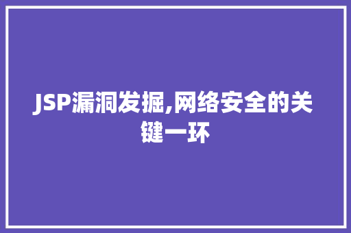 JSP漏洞发掘,网络安全的关键一环