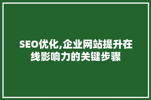 SEO优化,企业网站提升在线影响力的关键步骤 SEO优化,企业网站提升在线影响力的关键步骤 神马SEO