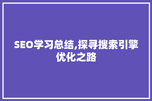 SEO学习总结,探寻搜索引擎优化之路 SEO学习总结,探寻搜索引擎优化之路 GoogleSEO