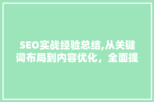 SEO实战经验总结,从关键词布局到内容优化，全面提升网站排名 SEO实战经验总结,从关键词布局到内容优化，全面提升网站排名 神马SEO
