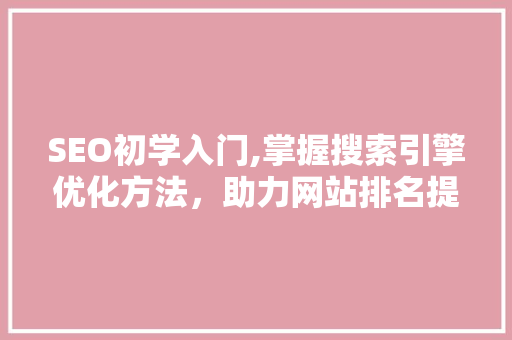 SEO初学入门,掌握搜索引擎优化方法，助力网站排名提升 SEO初学入门,掌握搜索引擎优化方法，助力网站排名提升 搜狗SEO