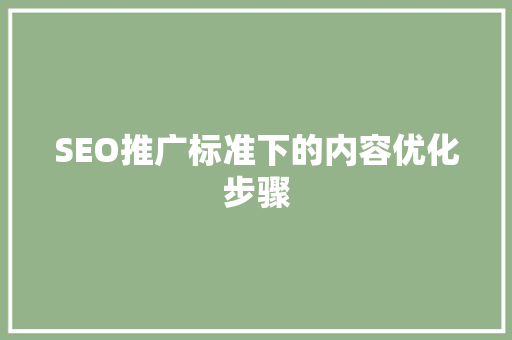 SEO推广标准下的内容优化步骤 SEO推广标准下的内容优化步骤 神马SEO