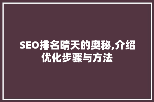 SEO排名晴天的奥秘,介绍优化步骤与方法 SEO排名晴天的奥秘,介绍优化步骤与方法 GoogleSEO