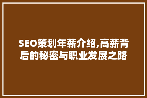 SEO策划年薪介绍,高薪背后的秘密与职业发展之路 SEO策划年薪介绍,高薪背后的秘密与职业发展之路 百度SEO