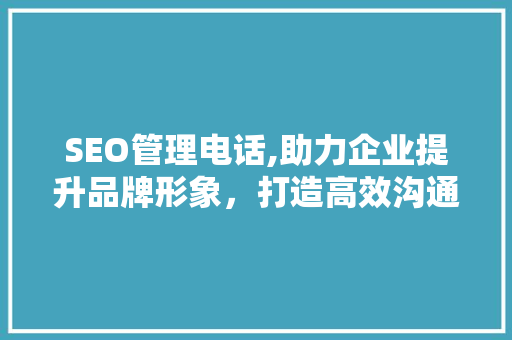 SEO管理电话,助力企业提升品牌形象，打造高效沟通桥梁 SEO管理电话,助力企业提升品牌形象，打造高效沟通桥梁 百度SEO