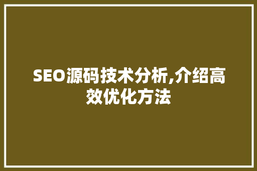 SEO源码技术分析,介绍高效优化方法 SEO源码技术分析,介绍高效优化方法 神马SEO