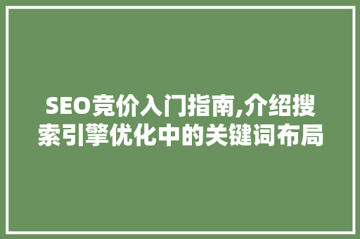 SEO竞价入门指南,介绍搜索引擎优化中的关键词布局步骤 SEO竞价入门指南,介绍搜索引擎优化中的关键词布局步骤 GoogleSEO