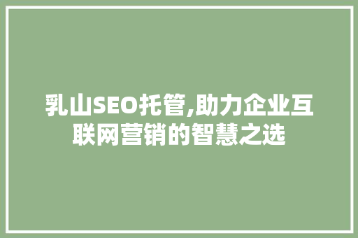 乳山SEO托管,助力企业互联网营销的智慧之选