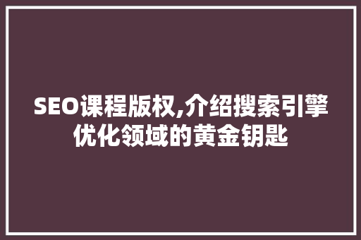 SEO课程版权,介绍搜索引擎优化领域的黄金钥匙 SEO课程版权,介绍搜索引擎优化领域的黄金钥匙 GoogleSEO