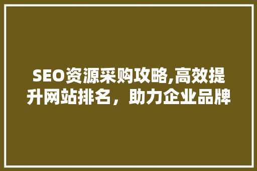 SEO资源采购攻略,高效提升网站排名，助力企业品牌崛起 SEO资源采购攻略,高效提升网站排名，助力企业品牌崛起 神马SEO