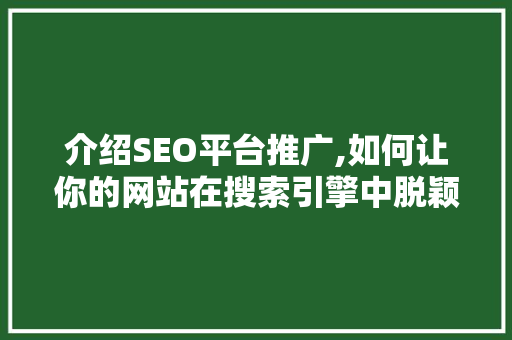 介绍SEO平台推广,如何让你的网站在搜索引擎中脱颖而出 介绍SEO平台推广,如何让你的网站在搜索引擎中脱颖而出 GoogleSEO