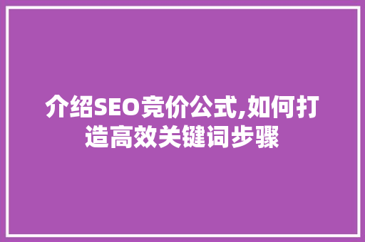 介绍SEO竞价公式,如何打造高效关键词步骤