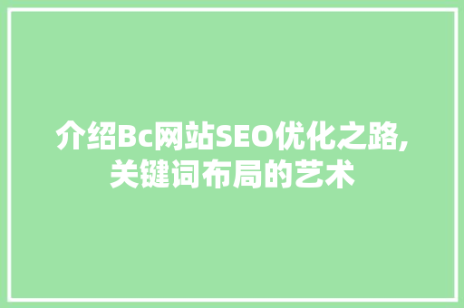 介绍Bc网站SEO优化之路,关键词布局的艺术 介绍Bc网站SEO优化之路,关键词布局的艺术 神马SEO