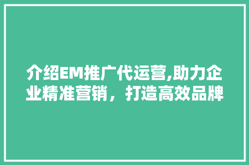 介绍EM推广代运营,助力企业精准营销，打造高效品牌形象 介绍EM推广代运营,助力企业精准营销，打造高效品牌形象 神马SEO