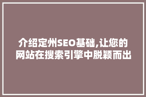 介绍定州SEO基础,让您的网站在搜索引擎中脱颖而出 介绍定州SEO基础,让您的网站在搜索引擎中脱颖而出 百度SEO