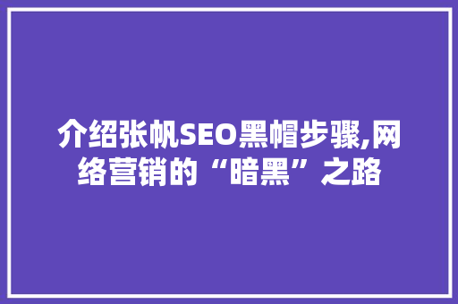 介绍张帆SEO黑帽步骤,网络营销的“暗黑”之路