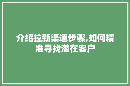 介绍拉新渠道步骤,如何精准寻找潜在客户 介绍拉新渠道步骤,如何精准寻找潜在客户 必应SEO