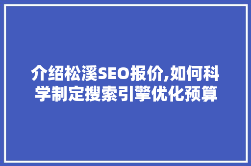 介绍松溪SEO报价,如何科学制定搜索引擎优化预算
