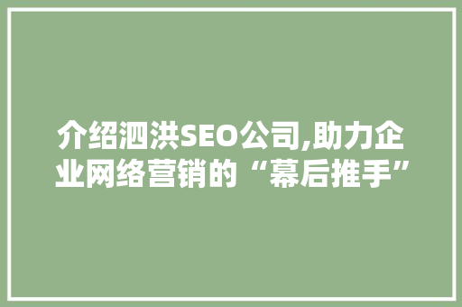介绍泗洪SEO公司,助力企业网络营销的“幕后推手” 介绍泗洪SEO公司,助力企业网络营销的“幕后推手” 必应SEO